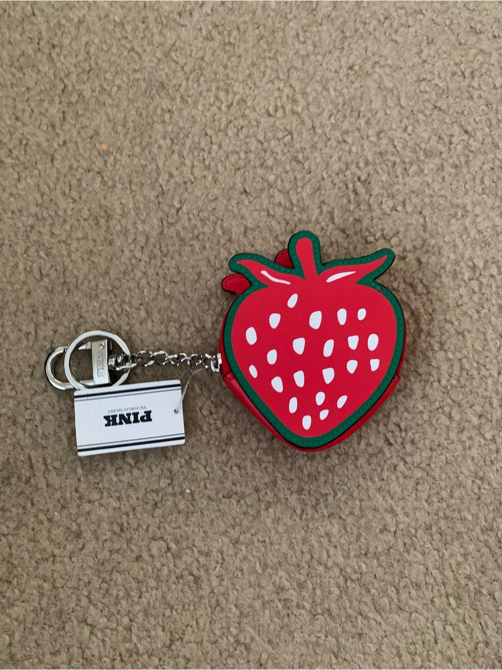 PINK Strawberry Keychain Coin Purse - Red & Green
